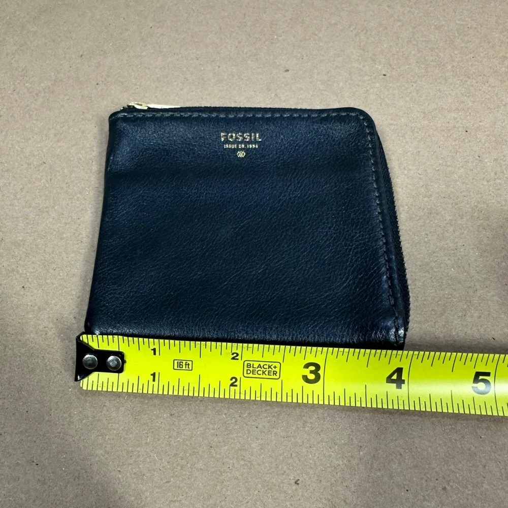 Fossil Coin Pouch Women OS Black Leather L-Zip Wallet Small Minimalist Pouch